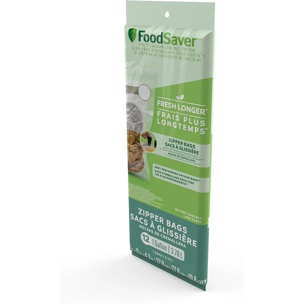 FoodSaver 1-Gallon (3.78L) Vacuum Zipper‎ Bags, 12 Count, Multi-ply material